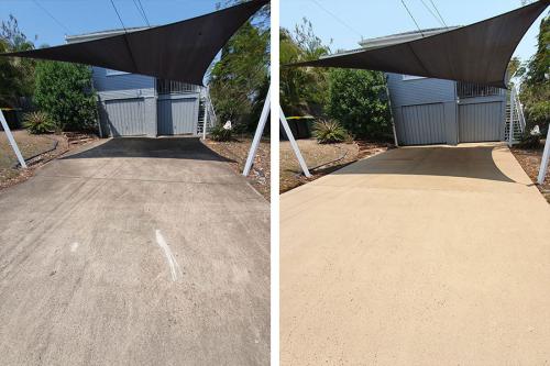 Incredible difference of before and after photos taken from pressure cleaned driveway