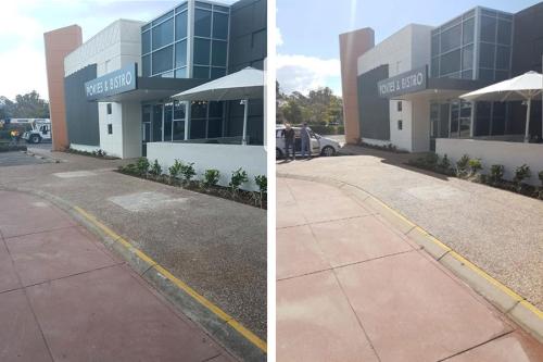 Driveway outside leagues club before and after pressure cleaning