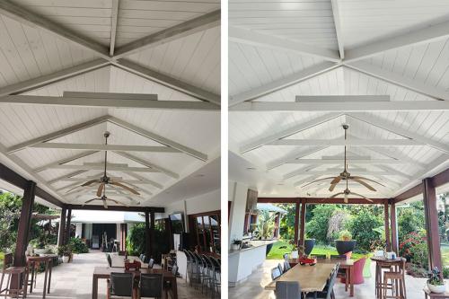Outdoor patio before and after pressure cleaning