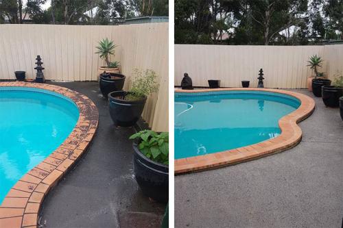Pool area before and after pressure cleaning
