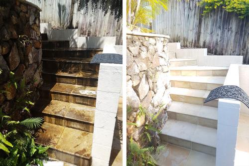 Courtyard stairs before and after