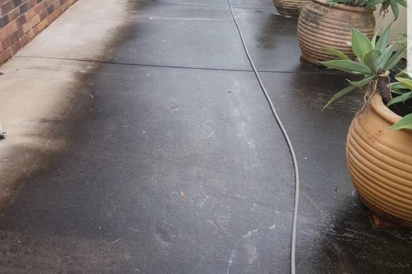 Dirty pool deck area before photo