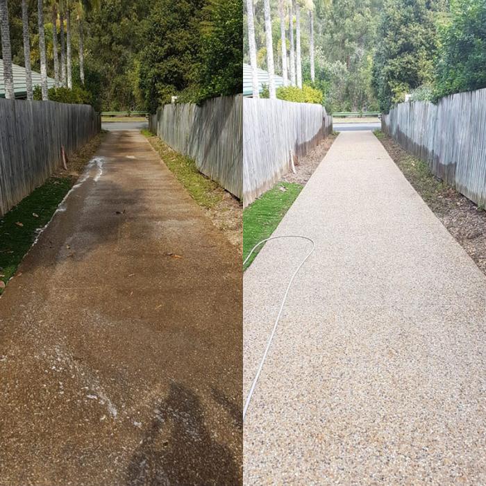Before and after pressure cleaned driveway