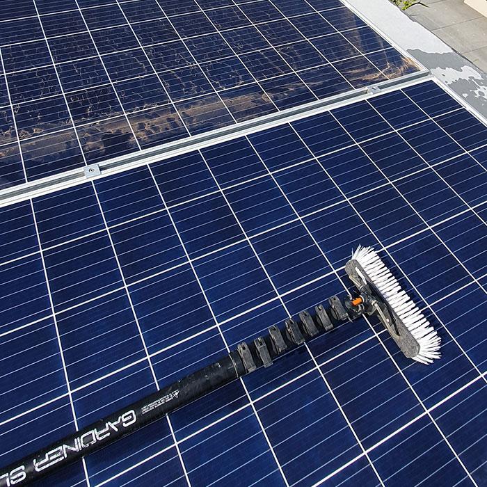 Cleaning solar panels with pure water showing huge difference