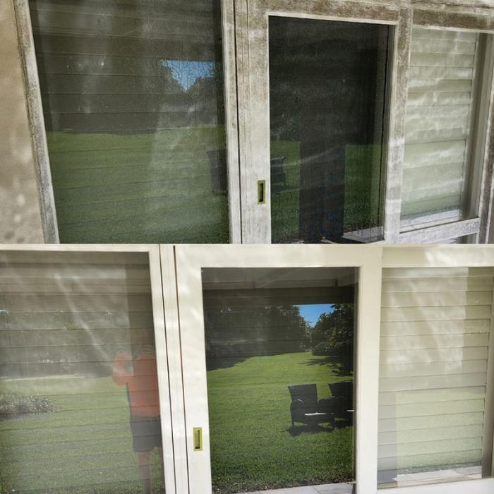 Before and after photo before windows were professionally cleaned